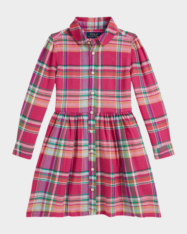 Girl's Cotton Plaid Shirtdress, Size 2-6X